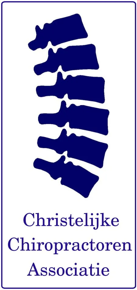 Logo van de Christelijke Chiropractoren Associatie met een blauwe wervelkolom en de organisatienaam