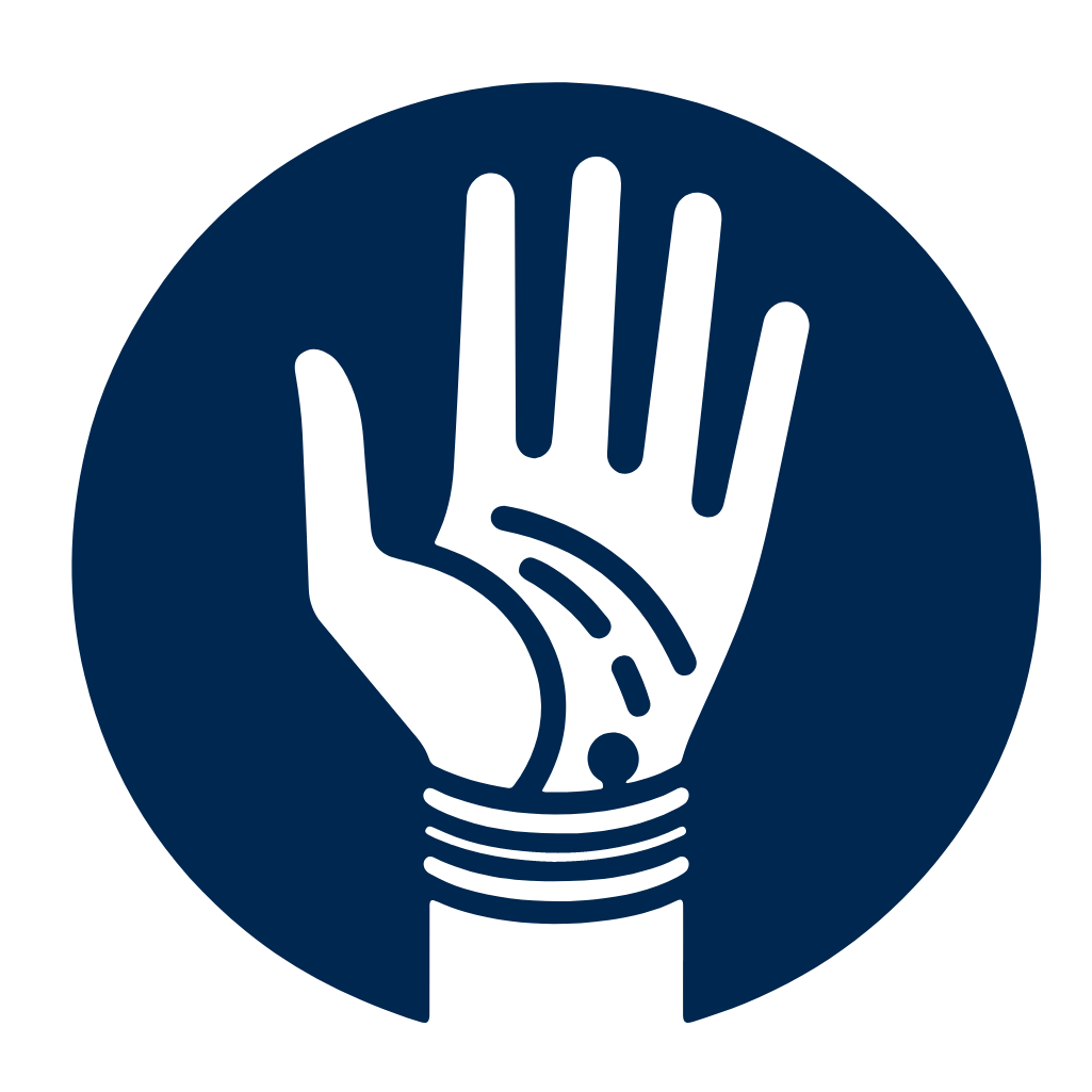 Pictogram van een hand en pols in een cirkel met lijnen die pijn in het polsgewricht aangeven